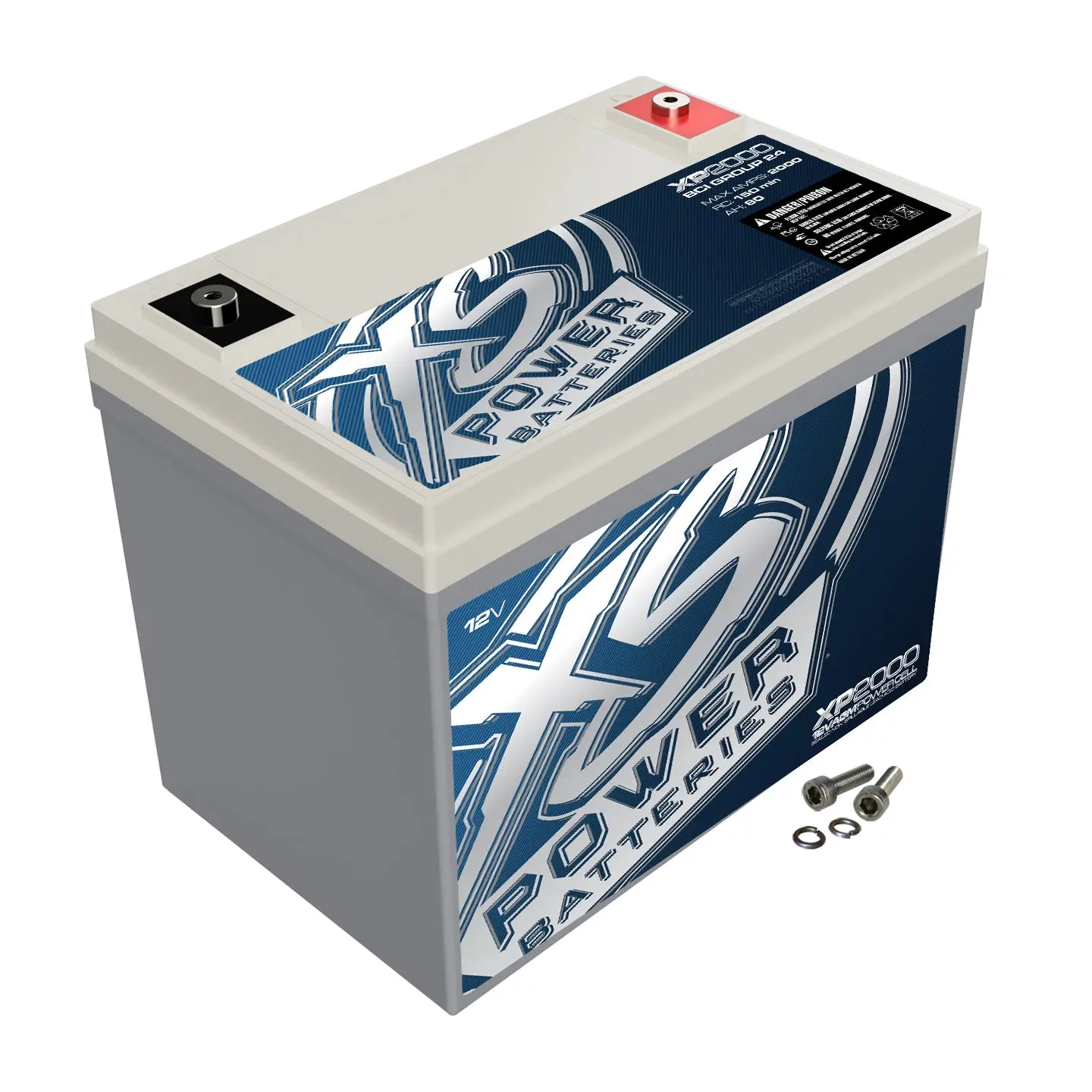 XS Power XP2000 12V BCI Group 24 AGM Car Secondary Batteries - 2000 Secondary W, 80AH, Sealed Safe, Included Terminals, M6 Terminal Hardware