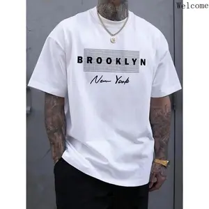 Men'S Letter Print Round Neck Tee Summer Short Sleeve Crew Neck T Shirt Regular Fit Casual Streetwear Graphic Tees Fashion Men'S Top For Daily Wear 90S Style Clothes
