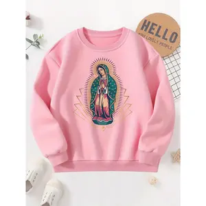 ' Virgen de Guadalupe Iconic Image Sweatshirt - Spanish Lettering & Religious Design, Breathable Winter Sweater for Toddler to Little (Sizes 90-130, Machine Washable) for Christmas & Casual Attire), Loose Fit