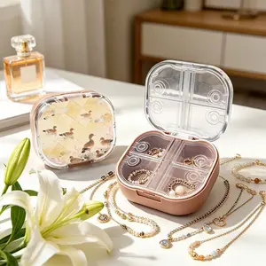 Duck Flock On Shallow Beach Mini Portable Double Layer Jewelry Box, Small Necklace Bracelet Organizer, Anti-tangle & Anti-oxidation, Multi-compartment, Compact Light Luxury Jewelry Storage Case