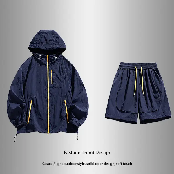 Men's 2-Piece Long Sleeve Menswear Set - Lightweight, Solid Color, Soft-Skinned for Outdoor Use