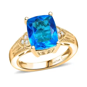 Caribbean Quartz Triplet and White Zircon 5.40 ctw Ring in 18K Yellow Gold Plated Size 10.0