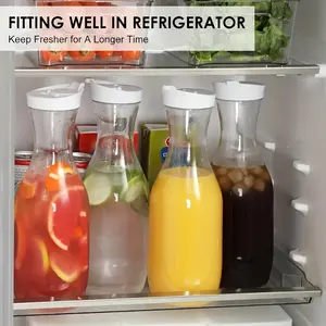 Set of 4 High-Quality Juice Pitchers Featuring Flip-Top Lids, Designed for Serving Juice And Milk. These Durable Dispensers Are Perfect for Iced Tea, Cold Brew, Mimosas, And More, Making Them Ideal for Birthdays, Picnics