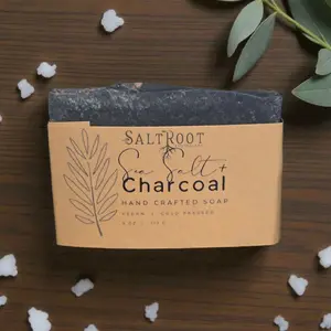 SaltRoot Sea Salt Charcoal Handcrafted Soap - Vegan Cold Pressed 4 oz 113g