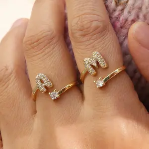 New 18k diamond-encrusted bubble cute adjustable personalized ring with 26 English letters