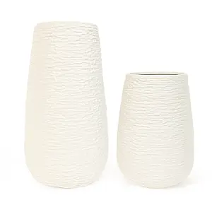 Minimalist Ceramic White Vases - Perfect Flower Centerpiece for Living Room, Bedroom & Office - Set of 2 - Women's Gift Ornaments Wedding Decoration