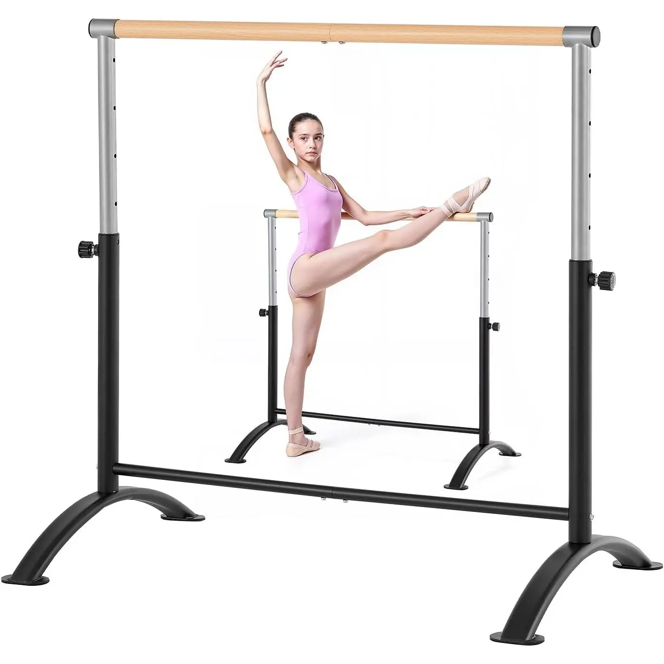 VEVOR Unisex 4 Ft Freestanding Portable Ballet Barre, Rotating Base, Height-Adjustable Anti-Wobble Equipment for Home Dance Training, Pilates