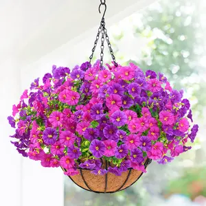 Artificial Hanging Flowers for Outdoors - UV Resistant Fake Flowers with Hanging Baskets for Garden Decoration, Spring Decor & Patio Porch - Beautiful