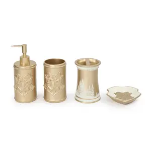 Jay Franco Harry Potter Hogwarts Crest Bathroom Organizer 4 Piece Set Soap Dispenser Soap Dish