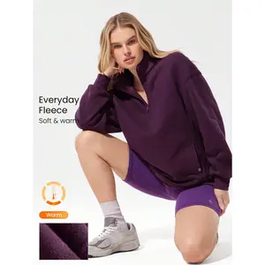 GLOWMODE Everyday Fleece Loose Hip Length Half-Zip Long Sleeve Sweatshirt With Side Pockets Daily Casual Fall Winter