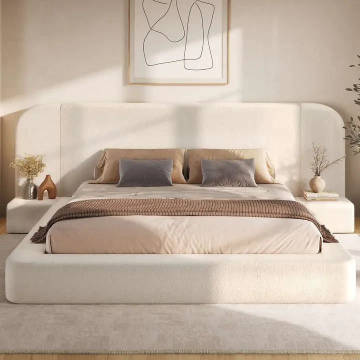 ADORNEVE Calif. King Cloud Bed Frame with Velvet Fabric, 106" Wide Headboard, Nightstands, 4.9" Fully Cushioned Foam, Easy Set-Up for Modern Home Decor (Bed Frames Category)