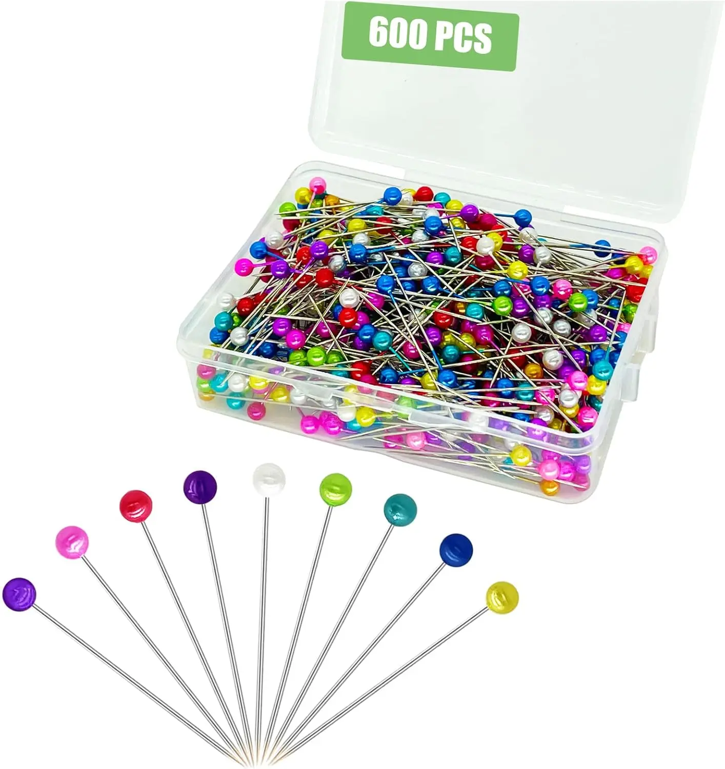 600PCS Sewing Pins Straight Pin for Fabric, Pearlized Ball Head Quilting Pins Long 1.5inch, Multicolor Corsage Stick Pin
