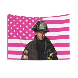 Kelly Severide Flag, Kelly Severide Indoor Wall Tapestries, Taylor Kinney as Kelly Severide Pink Flag