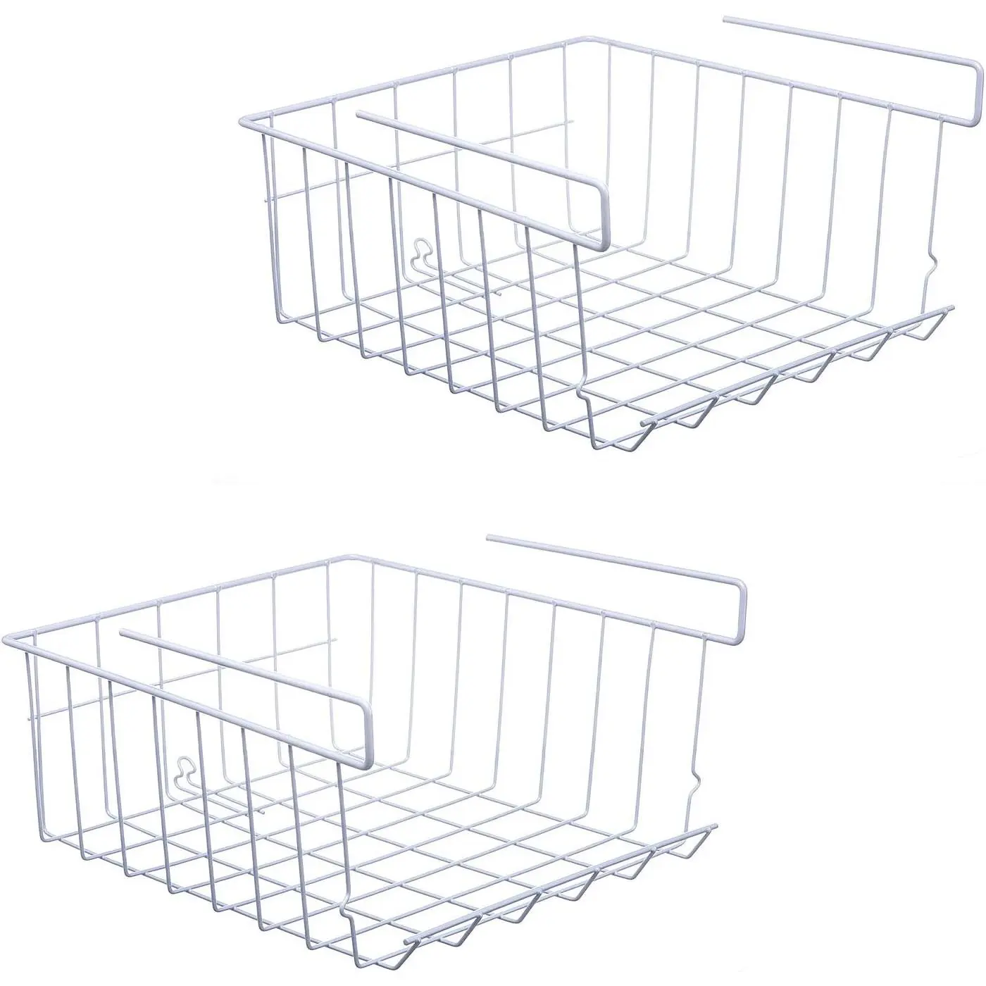 Under Shelf Storage Basket, 2-Pack Under Shelf Hanging Metal Wire Storage Basket Organizer for Kitchen, Office, Pantry, Bathroom, Cabinet, White
