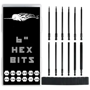 6" Long Allen Hex Bit Set (12 Pack of Drill Bits with Case) 6 Inch Allen Key Hex Bits in The Following SAE Sizes 1/16" 5/64", 3/32", 7/64", 1/8", 9/64", 5/32", 3/16", 7/32", 1/4", 5/16", 3/8