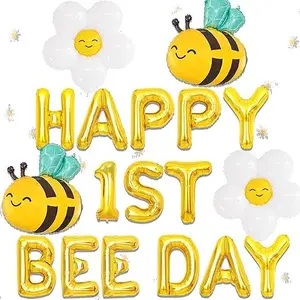 Happy 1st Bee Day Balloon Bee One Backdrop Bee First Birthday Decoration to Bee One Decoration Happy 1st Bee Day Decoration