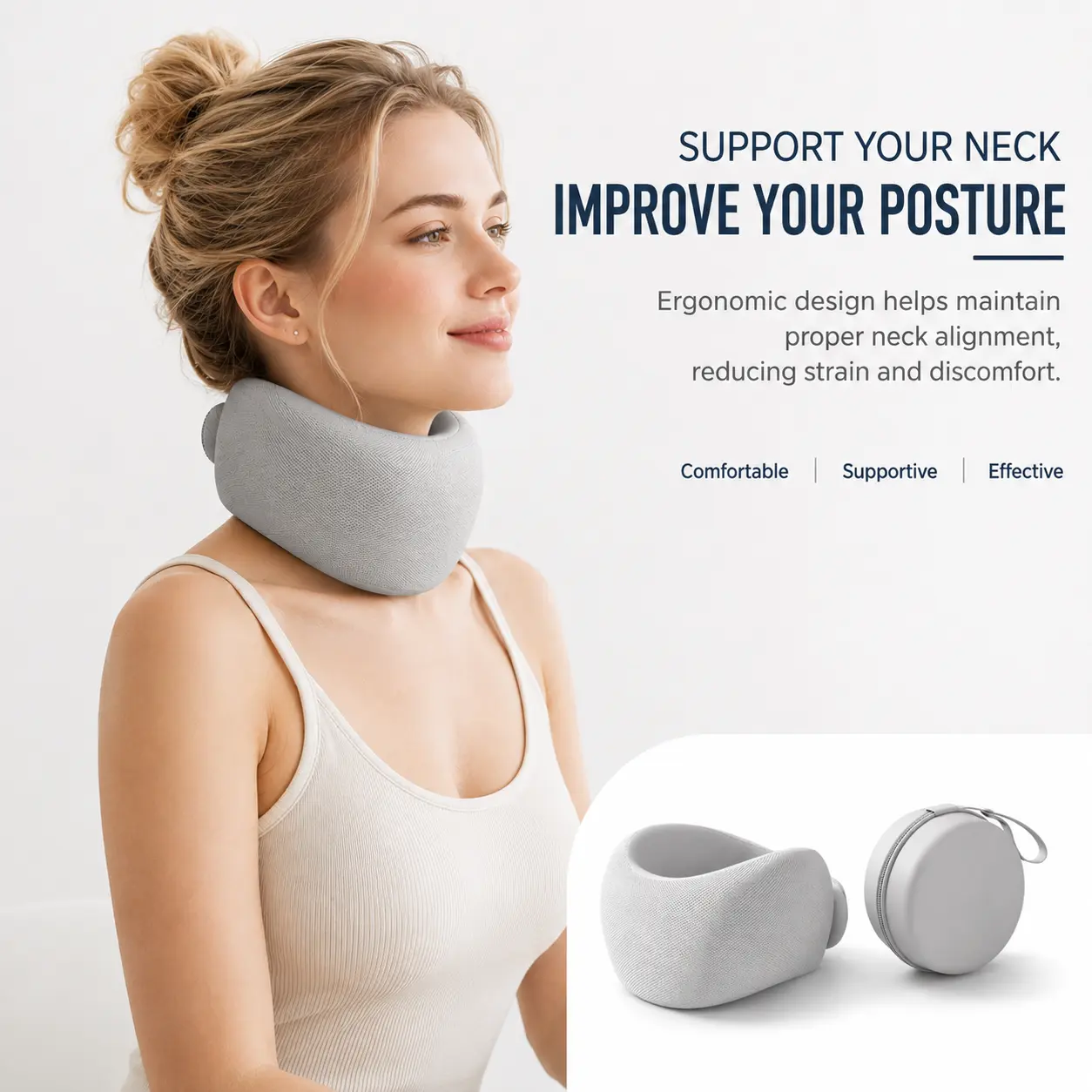 Neck Support Brace, Chin Support Corrector with Chin Lifting Back & Shoulder Alignment for Travel, Desk Work, Reading, Chin Lifting Back, Neck & Shoulder Supports, with 360° Head Support, Detachable Washable Cover,Portable Storage Box
