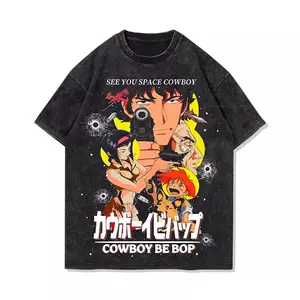 valentine shirts Star Denim Cowboybebop Washed Old Retro Heavy Cotton Crew Neck Short Sleeve T-Shirt Fashion