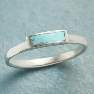 Unisex Rectangular Turquoise Inlay Minimalist Band Ring, Vintage-Inspired, Available in Multiple Sizes Jade Green