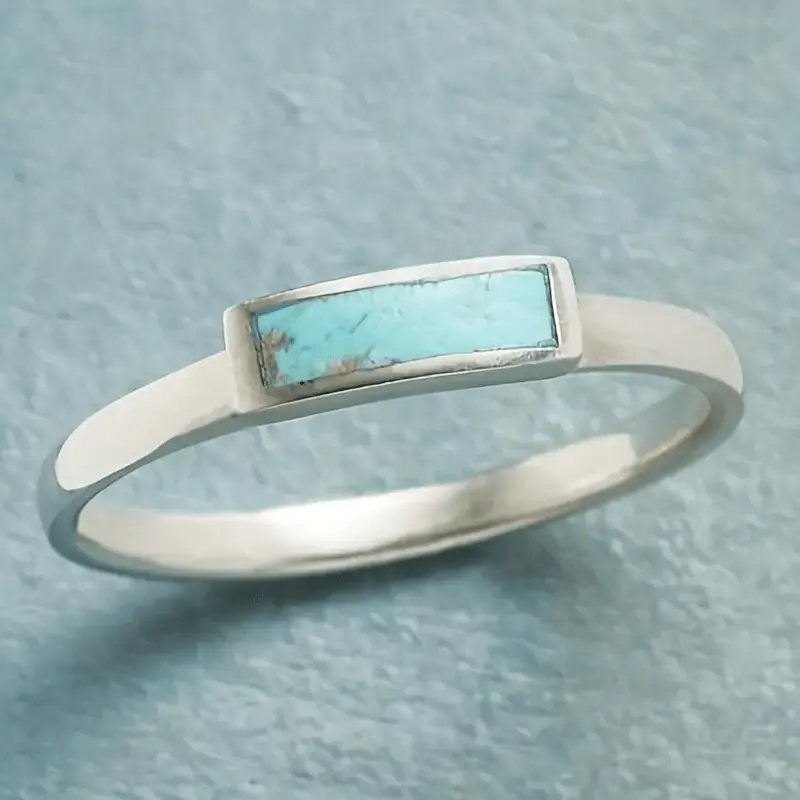 Turquoise Band Ring with Rectangular Inlay, Vintage-Inspired Minimalist Unisex Jewelry in Multiple Sizes