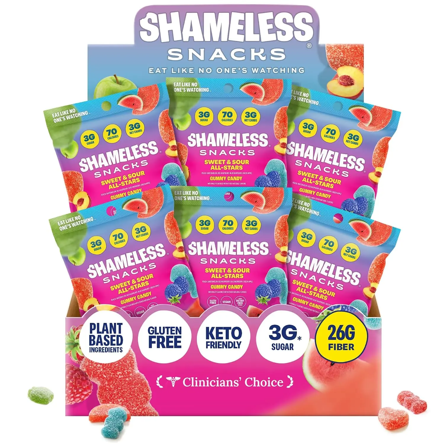 Shameless Snacks Sweet & Sour All-Stars Mixed Bag - Sour Gummy Candy | 5 Flavors Per Bag Fruit Snacks Variety, Keto 3g Sugar - Gluten Free Vegan for Kids & Adults