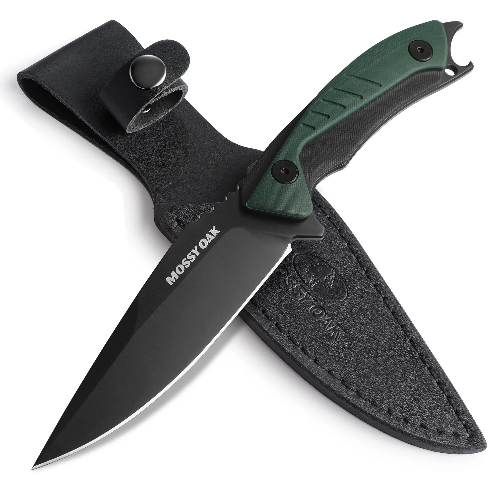 #summersale Mossy Oak 9.5" Hunting Knife with Sheath, 14C28N Full Tang Fixed Blade Knife, G10 Handle Outdoor Knife for Survival, Camping, Hiking(Green)