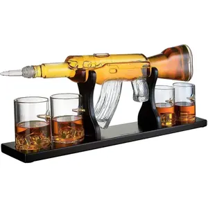 Premium AK47 Gun Decanter with Bullet Glasses - Gun Whiskey Decanter Set for Gun Enthusiasts with Matching Glasses & Wooden Stand