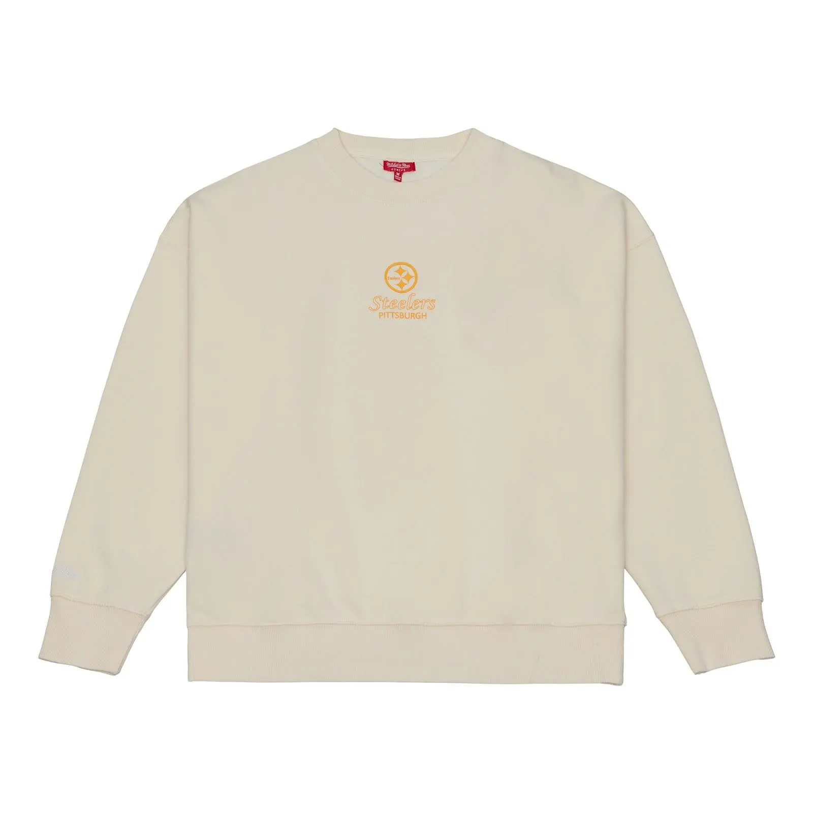 Women's Pittsburgh Steelers Cream Core Essentials Lightweight Sweatshirt NFL Throwback Crewneck Vintage Fan Gear Mitchell & Ness
