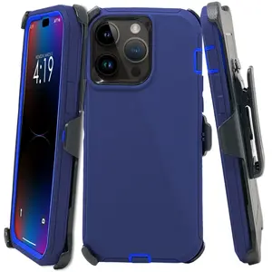 Blue Rugged Defender Case Cover For Apple iPhone 17 / 17E / 16 / 16E / 15 / 14 / 13 / 12 / Plus / Pro / Pro Max / Shockproof Heavyduty Protection cover With Belt Clip Phonecase Protector  Protective