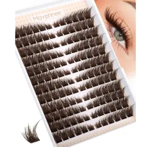 Brown Lash Clusters Pre-Mapped Eyelash Clusters Cat Eye Cluster Eyelash Extensions Fairy Wispy Cluster Lashes CC Curly Wet Look Individual Lashes Extensions 144Pcs 6-14MM Fox Eye Lashes Clusters