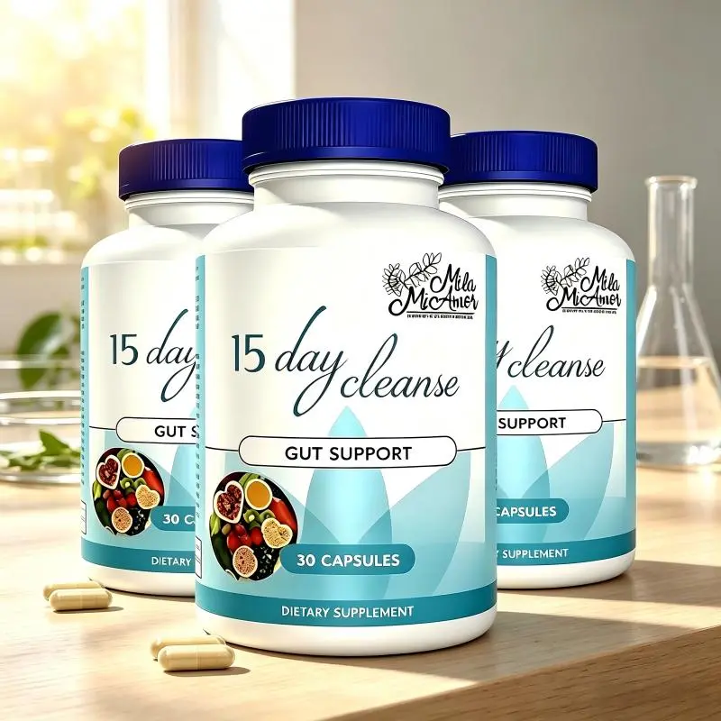 Mila McAnner 15 Day Cleanse Gut and Colon Support Caffeine Free Advanced Formula with Senna Cascara Sagrada Psyllium Husk Non-GMO Probiotics 30 Capsules