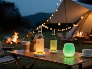 Round LED Coaster, Mother's Day Gift, Coaster Light-perfect for decorating at clubs, camping trips, and familyparties. Comes with a waterproof cover and multiple coloroptions.