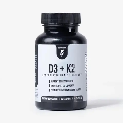 Inno Supps High Dose Vitamin D3 + K2 Dietary Supplement, High Potency Bone Support Duo Capsules, 30 Ct for Bone Health & Immune Support (Calcium-Enhancing D3 Vitamins Supplements)