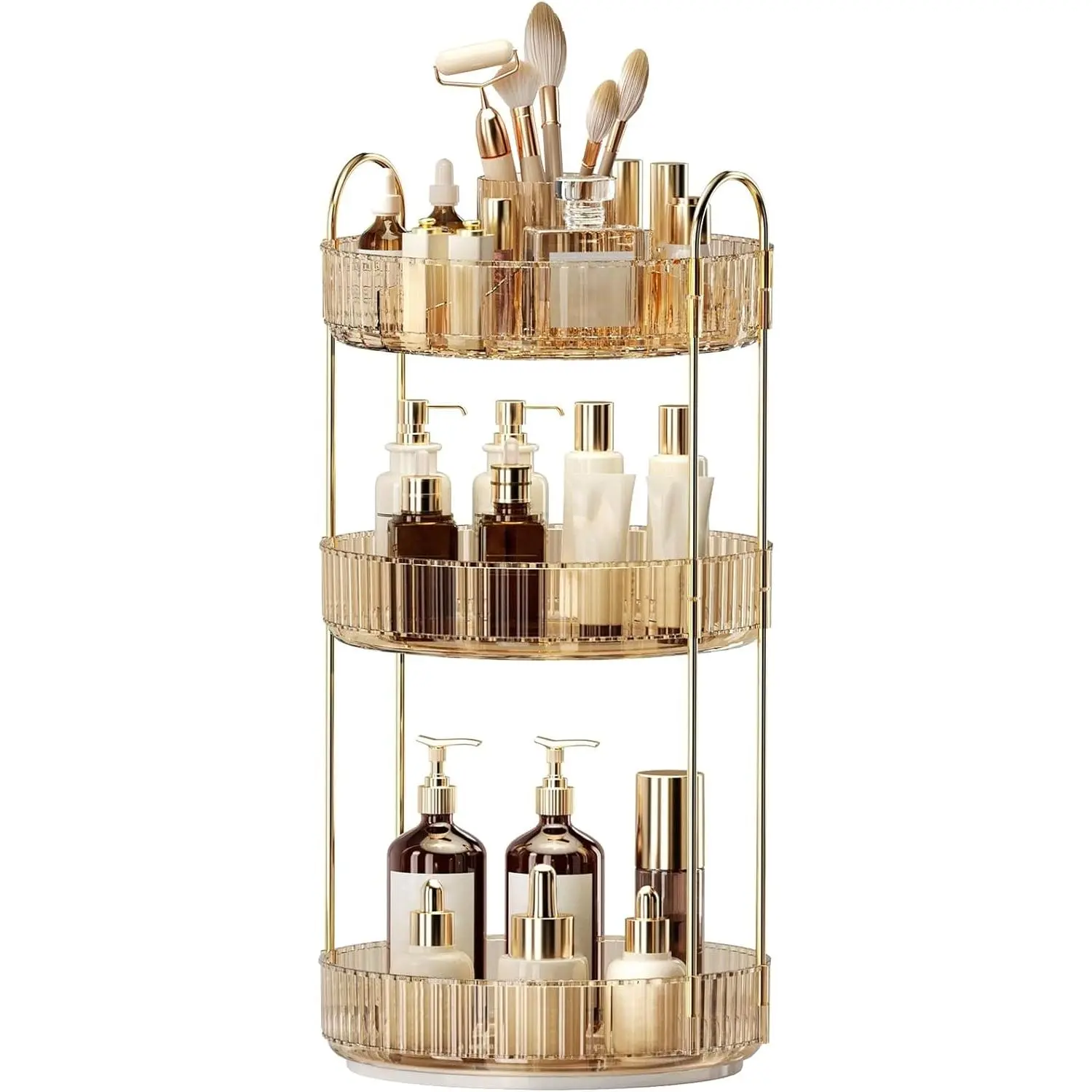 360° Rotating Makeup Organizer, Large-Capacity Skincare Make Up Storage 3 Tier Perfume Organizers Cosmetic Dresser Organizer with Makeup Brush Holder, Fits Bedroom, Bathroom, Vanity Shelf Countertop