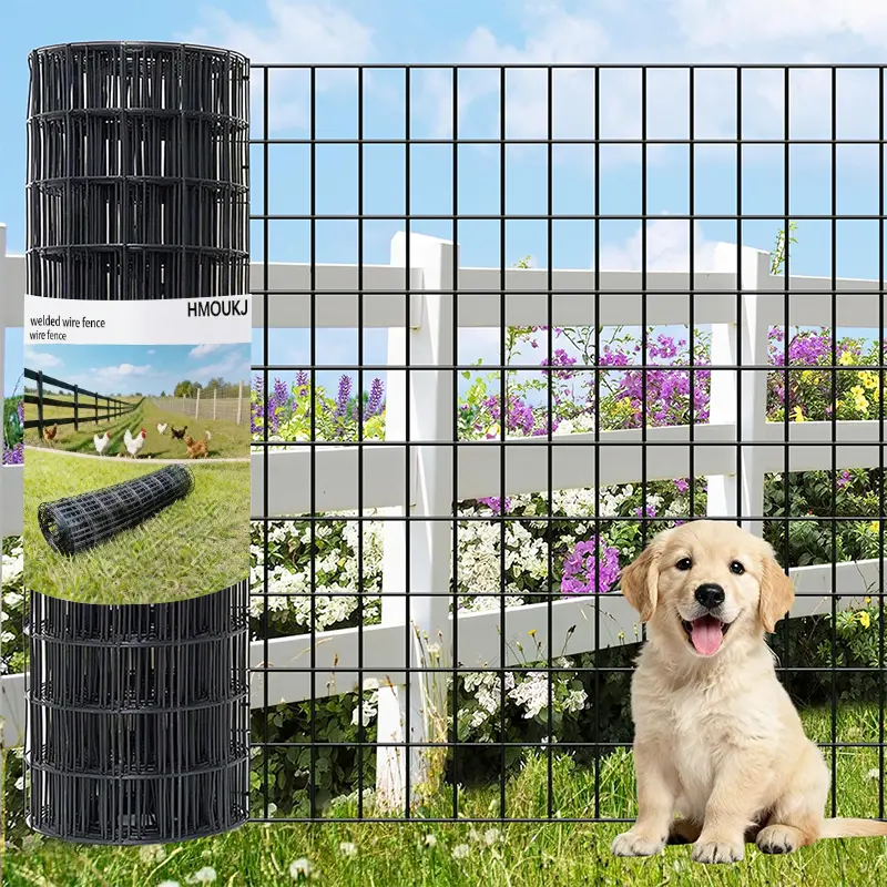Black Metal Garden Fence, 36inchx 50ft, 2 inch x 3 inch,16GA 2/3/4/Ft Tall Chicken Wire PVC Coated Welded Wire Mesh Roll for Dogs Border Yard Vegetable Plant Protection Poultry Netting