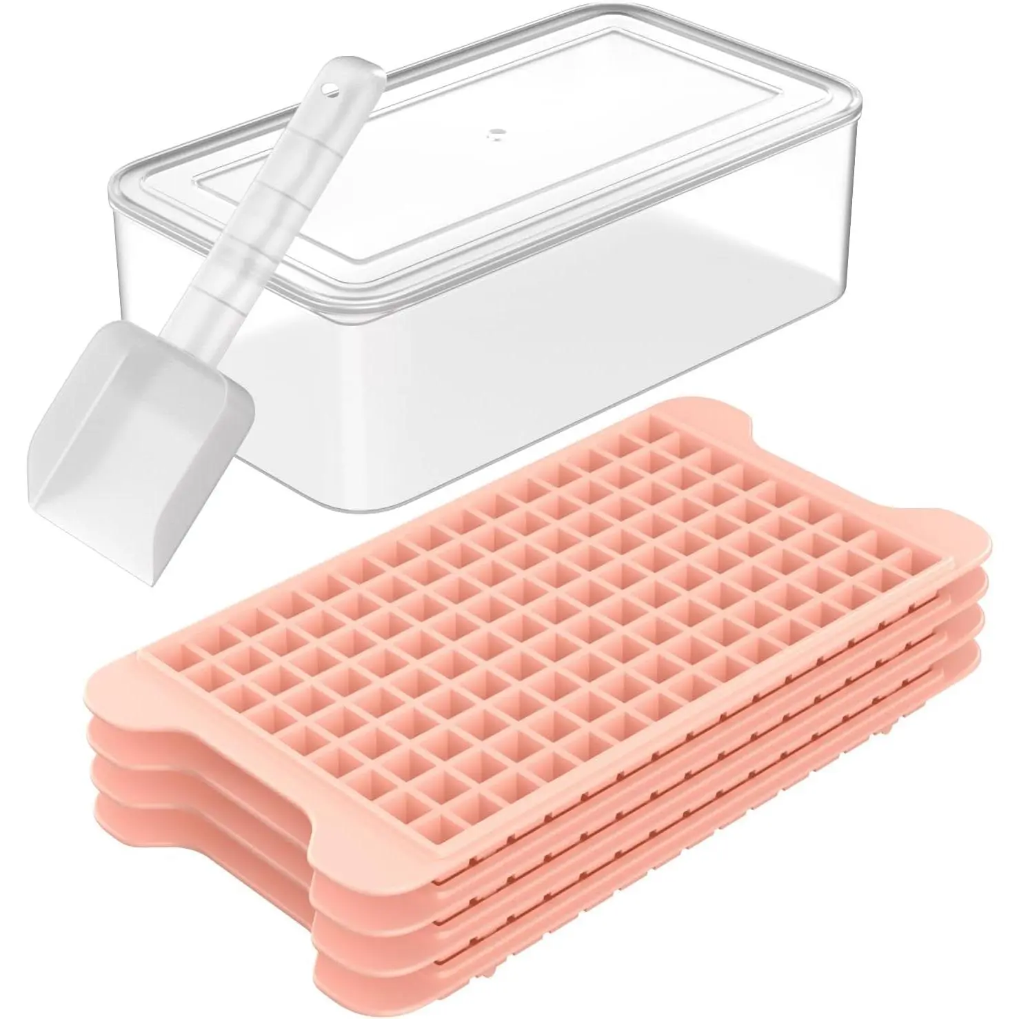 Mini Ice Cube Tray Set, Small Ice Trays for Freezer with Bin, 135×4PCS Easy Release Nugget Ice Tray, Crushed Ice Tray with Ice Container