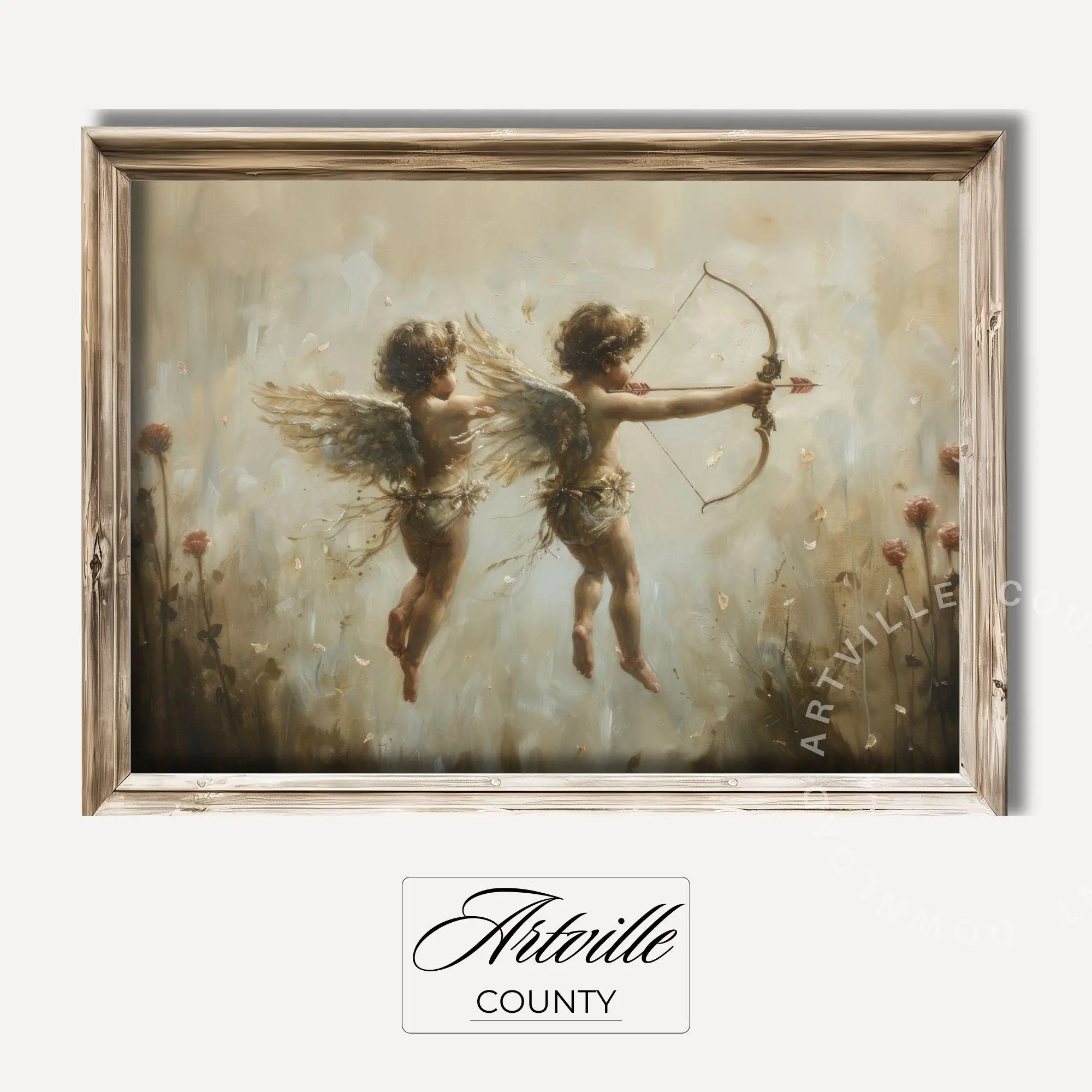 Muted Victorian Cupids Art Print Valentines Wall Art Printable Vintage Angel Art Nursery Wall Decor Neutral Tone Artwork