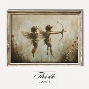 Muted Victorian Cupids Art Print Valentines Wall Art Printable Vintage Angel Art Nursery Wall Decor Neutral Tone Artwork