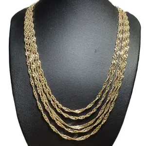 925 Sterling 14k Yellow Gold Over Singapore Link Chain Necklace for Stylish Wear