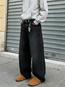 Men's Fashion Street Casual Loose-Fit Wide Leg Jeans, Plain Long Denim Jeans, Perfect Gift for Husband Boyfriend