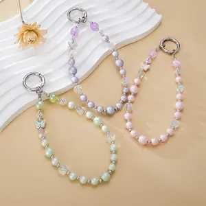 Women's Small Fresh Resin Beaded Wrist Phone Charm, Sweet Dopamine Alloy Butterfly Decorative Bag Hanging Chain, Mobile Phone Accessories