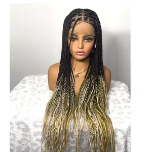 38 Inch knotless Braided Full Lace Wig – Brown yellow and cream