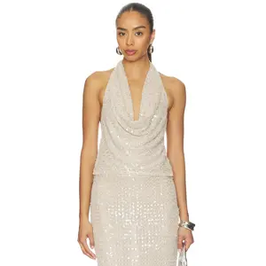 Lovers and Friends Clara Sequin Top in Nude Sequin