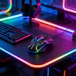 Wired RGB Gaming Mouse 1200 DPI USB Plug Play 3 Buttons Ergonomic RGB Rainbow Light Up Computer Mouse, PC Laptop Game Accessory Office Desktop Gaming Toy Black White Two Colors for Gamers