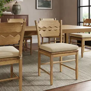 Jax Oak Wood Dining Chair With Wavy Razor Back and Cushion in Weathered Oak Linen