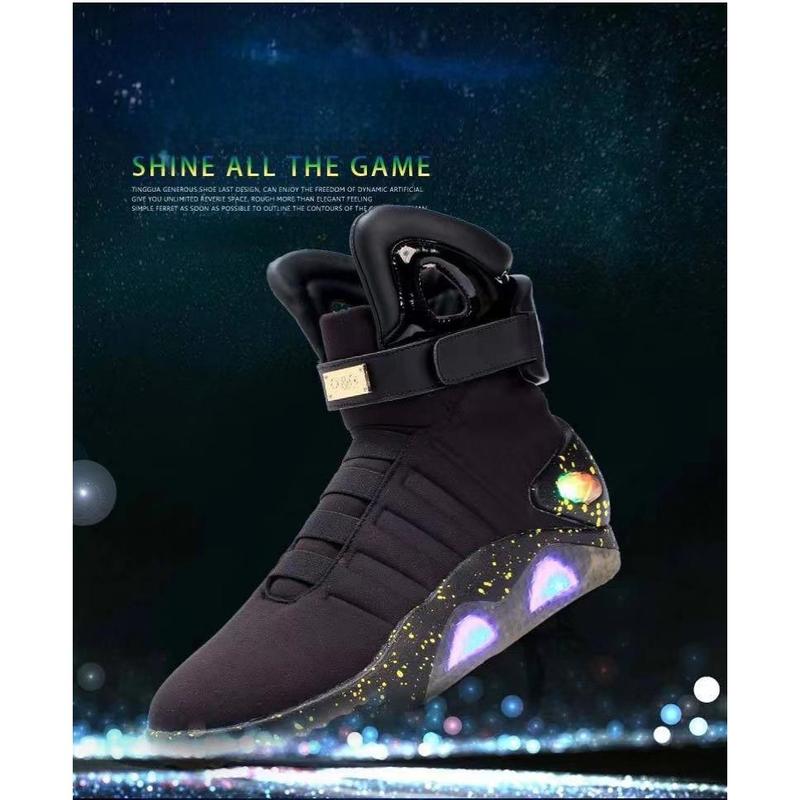 Stylish White USB-Rechargeable Glow-in-the-Dark High-Top Sneakers with Neon Lights & Stripes for Street Dancing & Nighttime Exercise back to the future shoes Stylish White USB-Rechargeable Glow-in-the-Dark High-Top Sneakers with Neon Lights & Stripes for Street Dancing & Nighttime Exercise back to the future shoes