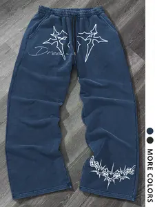 Men's Casual Loose-Fit Cotton Sweatpants, Graphic Stars Pattern Print, Drawstring Waistband, All-Season Comfortable Pants for Men, Casual Chic Bottoms