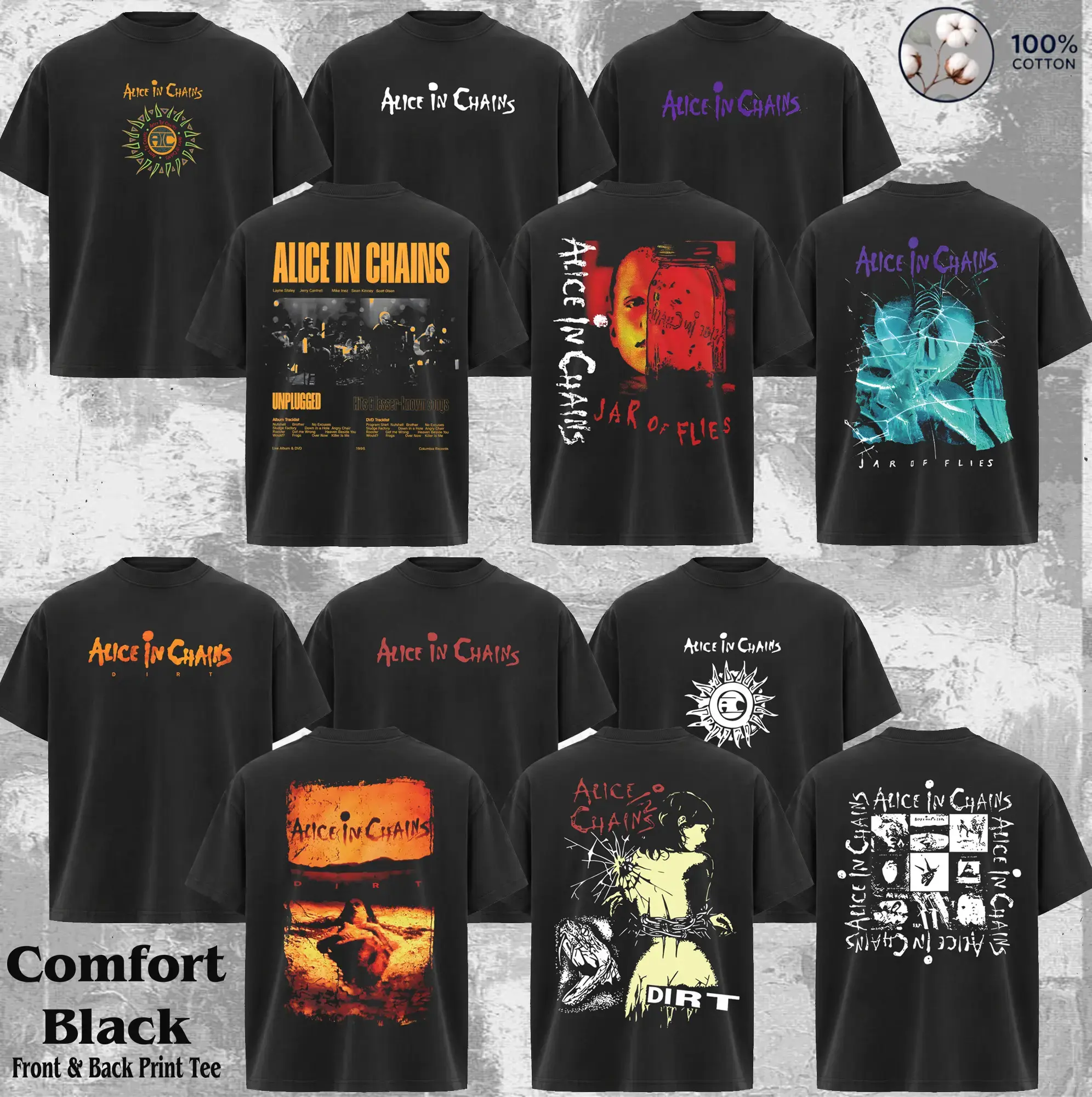 Men's Vintage Alice In Chains Band Breathable Short-Sleeve Round Neck Soft T-Shirt - Metal Rock Grunge 90s Graphic Print Tee with Pocket, Aesthetic Fashion Casual Streetwear Merch Menswear, Hoodie