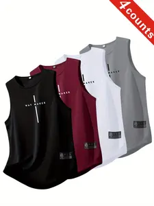 Men's Sport Sleeveless T-Shirt Set, Quick-Dry Sweat-Wicking, Breathable Geometric Print, Casual Loose Fit, Ideal for Running, Swimming, Gym