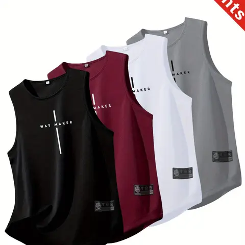 Men's Sport Sleeveless T-Shirt Set, Sleeveless Sports Top, Quick-Dry Sweat-Wicking, Breathable Geometric Print, Casual Loose Fit, Ideal for Running, Swimming, Gym, Men Sport Vest